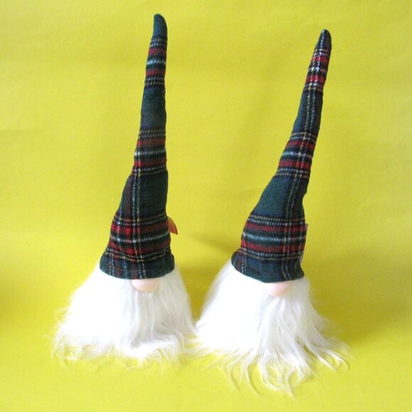 Plaid tartan hat gnome set of 2 - Picture 1 of 7